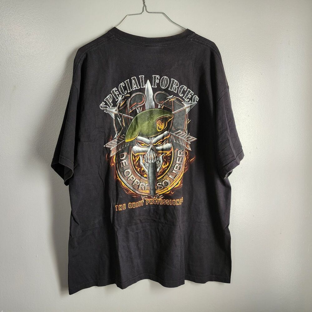 VTG Delta Pro-Weight Black T-Shirt Special Forces Distressed Thrashed Men’s XL